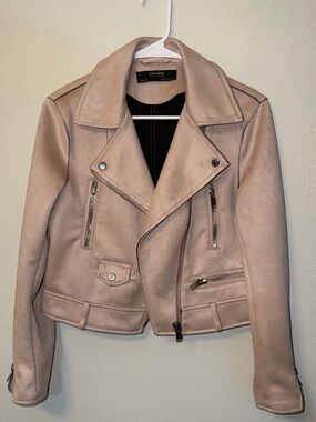 Zara light pink faux suede moto jacket